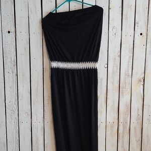 Elegant Strapless Black Dress with White Detailing
